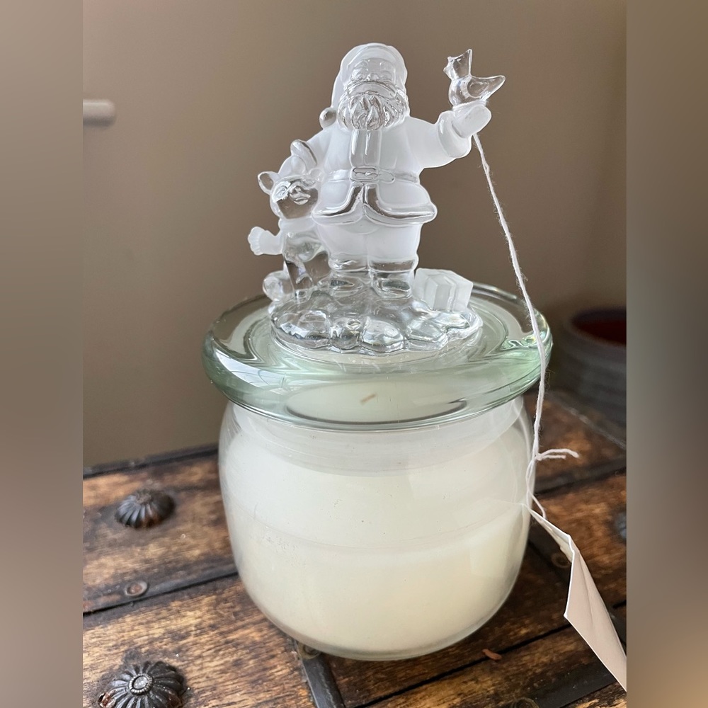 Vintage Crystal Glass Santa White Candle